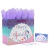 13" Large Purple Gift Bag Set with Greeting Card and Lavender Tissue Papers (Mermaid Design) for Girls' Birthday Party, Women's Birthday Parties, Baby Shower, Baby Girl - 13x5.2x10.2, 1 Pcs. view 1