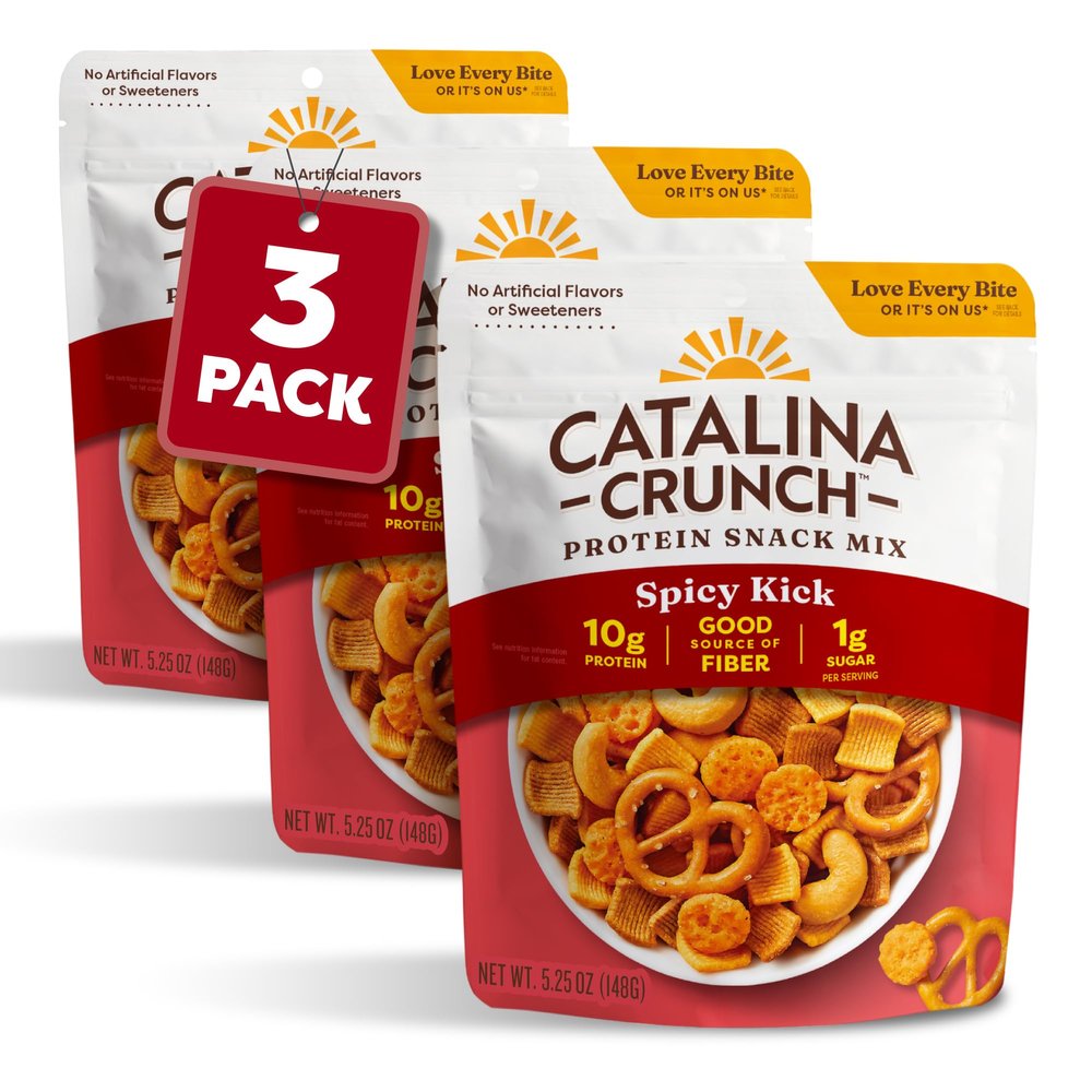 Catalina Crunch Protein Snack Mix with Cheese Crisps | 10g Protein, 1g Sugar per Serving | Good Source of Fiber, Keto, Gluten Free | Spicy Kick, 5.25 Ounce Bag (Pack of 3) - Packaging May Vary