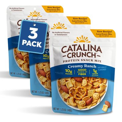 Catalina Crunch Protein Snack Mix | 10g Protein, 1g Sugar per Serving | Good Source of Fiber, Keto, Gluten Free | Creamy Ranch, 5.25 Ounce Bag (Pack of 3) - Packaging May Vary