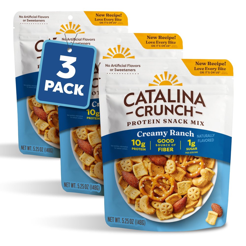 Catalina Crunch Protein Snack Mix | 10g Protein, 1g Sugar per Serving | Good Source of Fiber, Keto, Gluten Free | Creamy Ranch, 5.25 Ounce Bag (Pack of 3) - Packaging May Vary