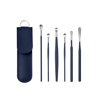 Ear Cleaner,Spring Ear Wax Cleaner Tool Set,Portable Ear Wax Cleaning Kit, Stainless Steel Spade Ear Cleaning, 6PCS Innovative Spring Earwax Cleaner Tool Set with Storage Bag (Blue)