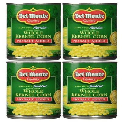 Del Monte Golden Sweet Whole Kernel Corn, No Salt Added, Pack of 4
