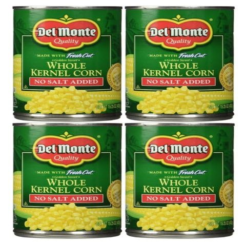Del Monte Golden Sweet Whole Kernel Corn, No Salt Added, Pack of 4