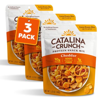 Catalina Crunch Protein Snack Mix with Cheese Crisps | 10g Protein, 1g Sugar per Serving | Good Source of Fiber, Keto, Gluten Free | Cheddar, 5.25 Ounce Bag (Pack of 3) - Packaging May Vary