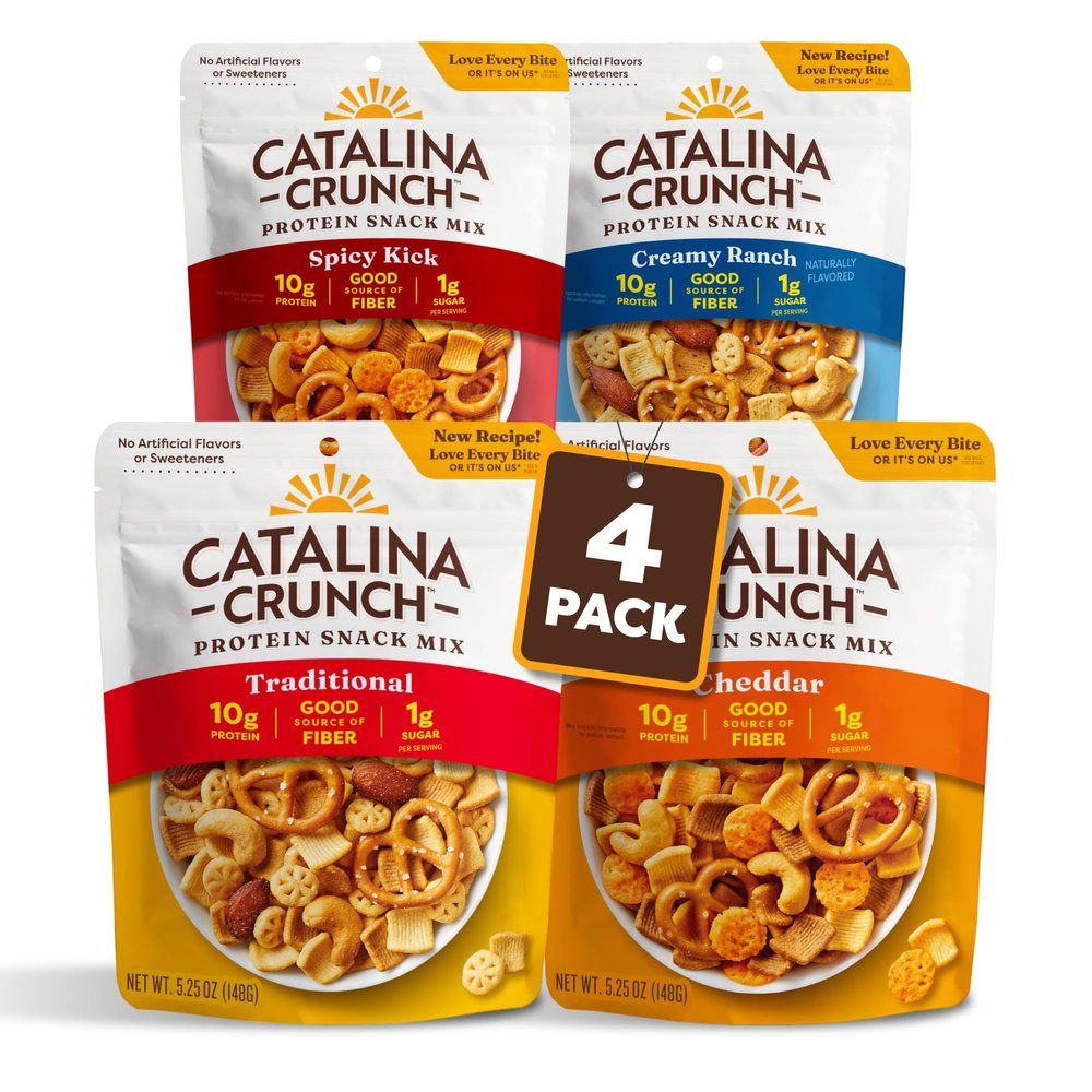 Catalina Crunch Protein Snack Mix with Cheese Crisps | 10g Protein, 1g Sugar per Serving | Good Source of Fiber, Keto, Gluten Free | Variety Pack 4 Flavors (Pack of 4) - Packaging May Vary