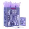 13" Large Purple Gift Bag Set with Greeting Card and Lavender Tissue Papers (Cartoon Happy Birthday) for Women's Birthday Party, Girls' Party, Baby Shower, or Baby Girl - 10.2x5.2x13, 1 Pcs. view 1