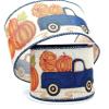 10 Yards Blue Truck Pumpkin Patch Fall Wired Ribbon, Pumpkin Wired Ribbon, Blue Truck Ribbon for Wreaths, Fall Ribbon, 2.5 Wired Ribbon view 1