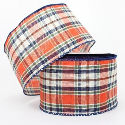 10 Yards Burnt Orange Navy Fall Plaid Wired Ribbon, Fall Wired Ribbon, Fall Plaid Wired Ribbon, Ribbon for Wreaths, 2.5" Wired Ribbon