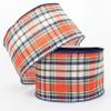 10 Yards Burnt Orange Navy Fall Plaid Wired Ribbon, Fall Wired Ribbon, Fall Plaid Wired Ribbon, Ribbon for Wreaths, 2.5" Wired Ribbon view 1