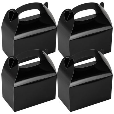 Bio Tek 6 x 3.5 x 3.5 Inch Gable Boxes For Party Favors, 25 Attractive Gift Boxes - With Built-In Handle, Greaseproof, Black Paper Barn Boxes, For Special Events Or Parties