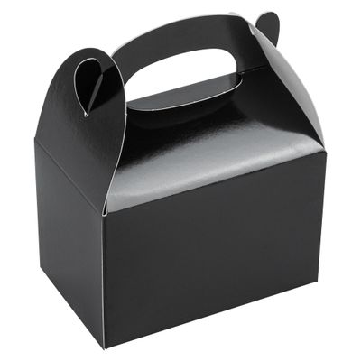 Bio Tek 4 x 2.5 x 2.5 Inch Gable Boxes For Party Favors, 25 Attractive Gift Boxes - With Built-In Handle, Greaseproof, Black Paper Barn Boxes, For Special Events Or Parties