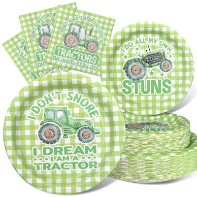 OuteGo Tractor Party Decorations - 20 Packs Plates and Napkins - Disposable, Stylish Supplies for Birthdays and Events