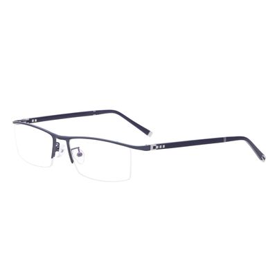HELES Men's Half Rim Metal Alloy Reading Glasses Polycarbonate UV+420cut Blue Light Blocking Single Vision Computer Reader-Blue||+1.00 Strength