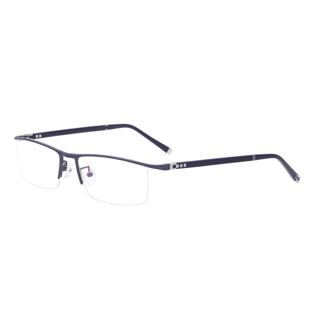 HELES Men's Half Rim Metal Alloy Reading Glasses Polycarbonate UV+420cut Blue Light Blocking Single Vision Computer Reader-Blue||+1.00 Strength