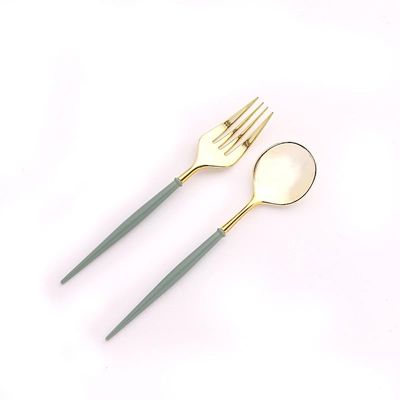 24 Metallic Gold Dusty Sage Green Disposable 6 in Premium Plastic Cutlery Spoons Forks Set Wedding Party Events Reception Home Decorations Supplies
