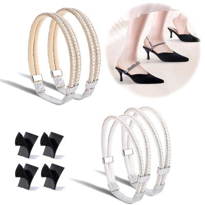 Asnewa Elastic High Heels Shoe Straps, High Heel Anti-Loose Straps, Rhinestone Elastic Detachable Shoe Straps for Heels with Anti-Slip Stickers (2pairs 05)