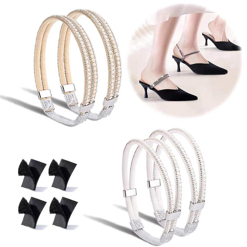Asnewa Elastic High Heels Shoe Straps, High Heel Anti-Loose Straps, Rhinestone Elastic Detachable Shoe Straps for Heels with Anti-Slip Stickers (2pairs 05)