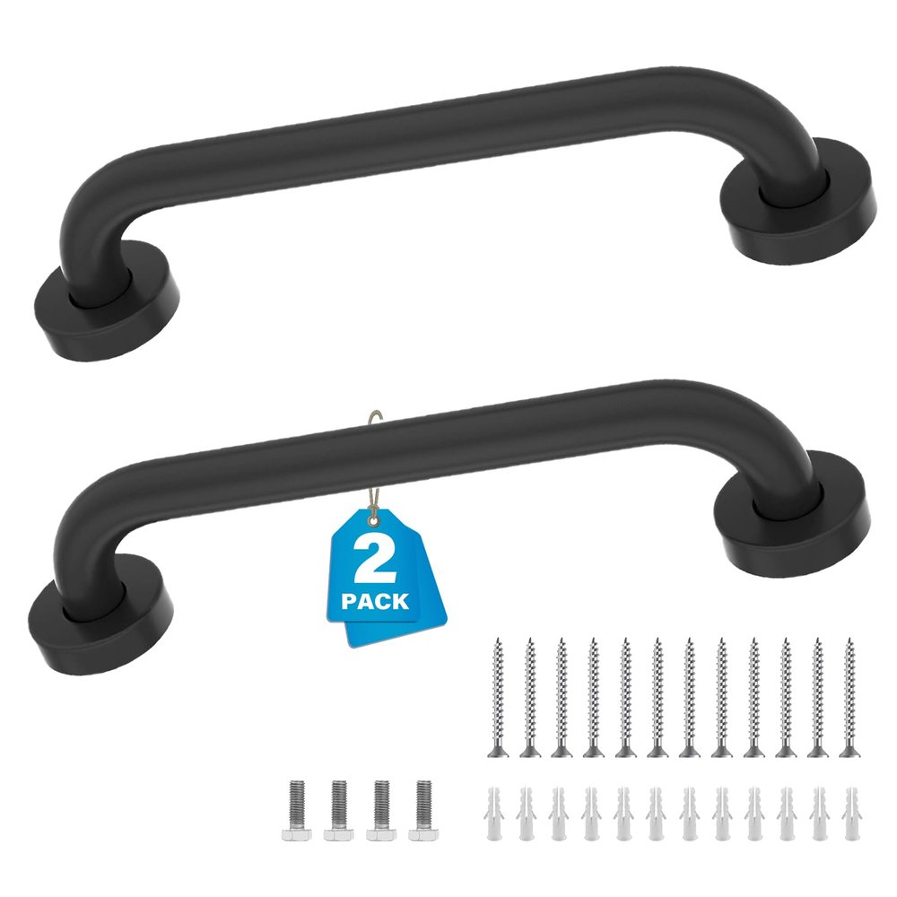 2 Pack 12 Inch Grab Bars for Bathtubs and Showers, Handicap Grab Bars, Shower Handle, Anti Slip Shower Handles for Elderly, Safety Shower Grab Bar, Stainless Steel, Black