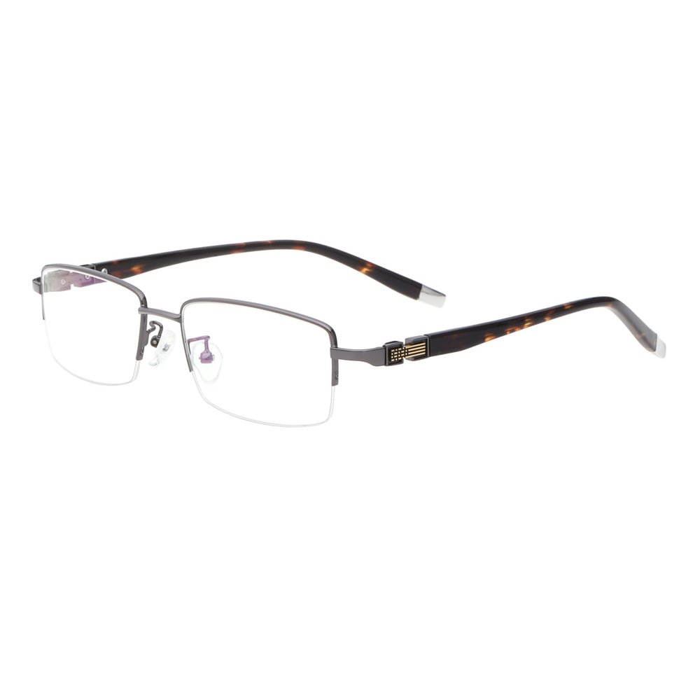 HELES Men's Metal Half Rim Rectangle Eyewear Blue Light Blocking Single Vision Reading Glasses UV+420cut Computer Readers -Gunmetal||+2.50 Strength