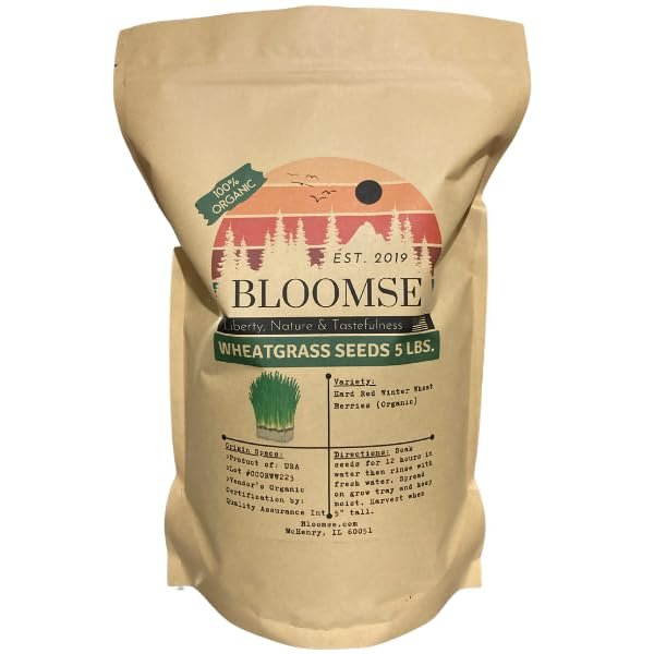 Bulk Organic Wheatgrass Seeds Hard Red Winter Wheat Berries 5 Pound Pouch, Premium Sprouting Quality