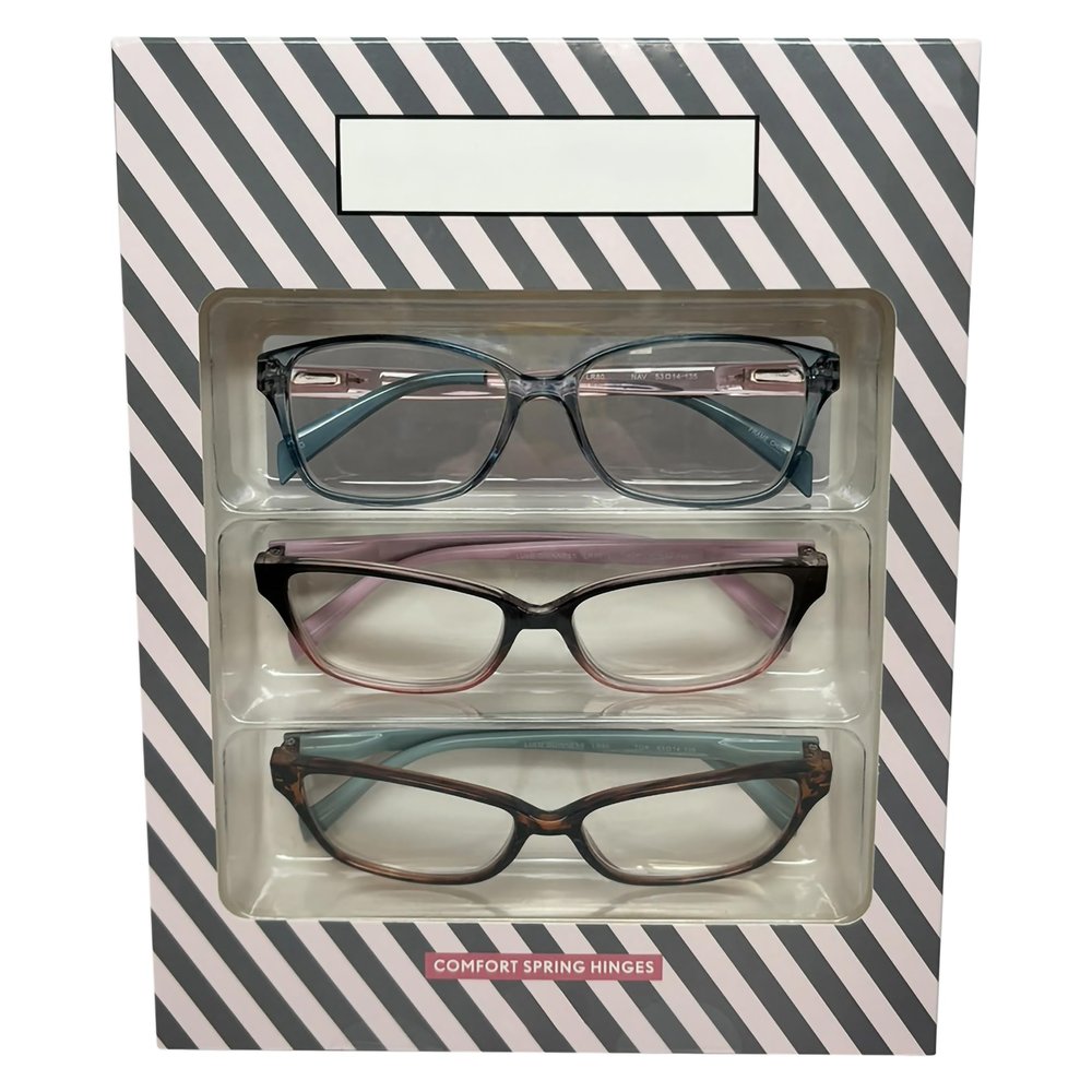 Calabria Lulu Cat Eye Reading Glasses +1.50 Black, Blue Pink Crystal,Tortoise 3 Pack Gift Box Womens Readers Trendy Eyeglass