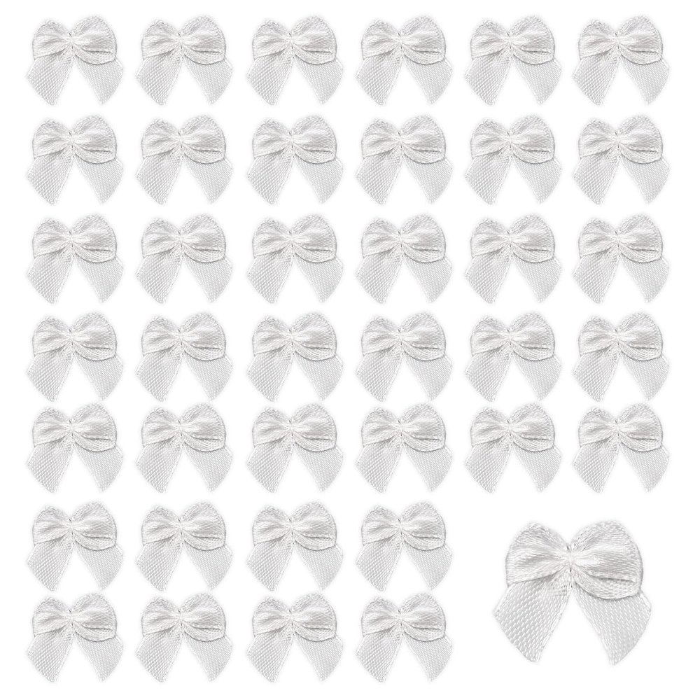 Mini Satin Ribbon Bows, 200pcs Small Ribbon Bows Flowers DIY Appliques Crafts Pre-Tied Satin Bow for Sewing Scrapbooking Crafts Decoration Wedding Gift Box Ornament