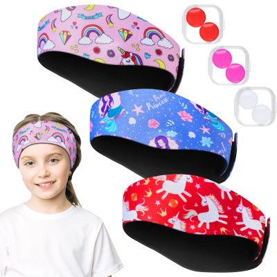 Zhanmai Soft Swimming Headband Silicone Earplugs Set, Including 3 Pcs Secure Swimmers Ear Band 3 Pairs Swimming Earplugs Swim Headbands for Adults Moldable Ear Plugs for Swimming (Dreamy Colors)