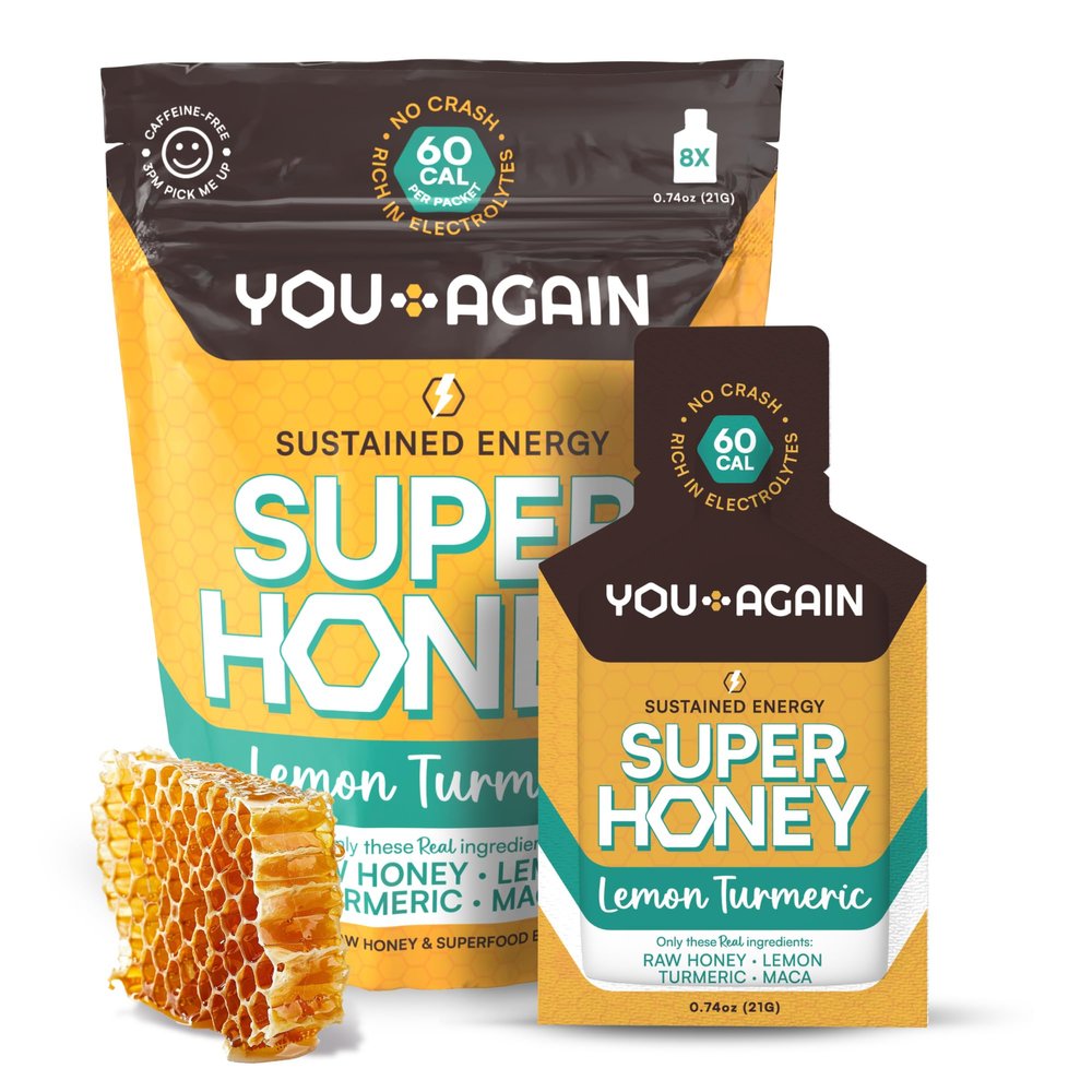 You Again Super Honey Lemon Turmeric | Workout Clean Energy Gel Packs | Cycling, Endurance, Running Gel or Energy Snack | Paleo & Carnivore Snack | Gluten-Free | Made in USA | 8-Pack