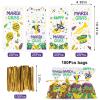 100 Pieces Mardi Gras Cellophane Gift Bags Mardi Gras Candy Bags Carnival Parade Words Masks Cellophane Treat Bags Plastic OPP Bags with 100 Twist Ties for Cookies Candy Mardi Gras Party Decoration view 2