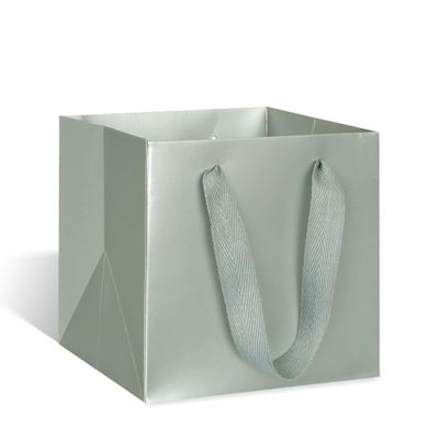 ADIDO EVA Silver Square Gift Bags Small Size Square Bottom Paper Bags with Handles for Party Favor, Shopping Bag (8x8x8 In, 10 CT)