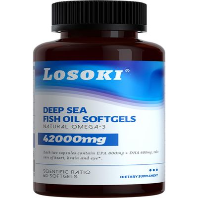 Losoki Deep Sea Fish Oil - 1000 mg EPA & DHA, Omega-3 Fatty Acids, Wild Caught Fish, Premium Burpless Softgel Supplements - 60 ct