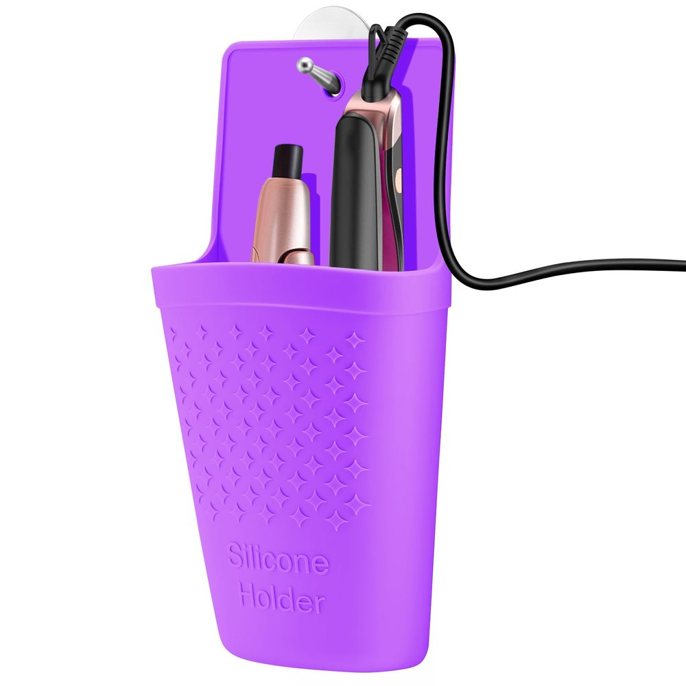 CROWATTS 2 Pack Heat Resistant Silicone Hair Iron Mat and Pouch,Portable Travel Hair Straightener Mat and Holder for Hair Styling Tools.(Purple)