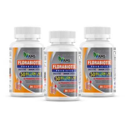 America Medic & Science Florabiotix Probiotic (90 Capsules) | Dietary Supplement for Men and Women| 50 Billion Live Cultures | 10 Probiotic Strains | Supports Digestive and Immune Health (Pack of 3)