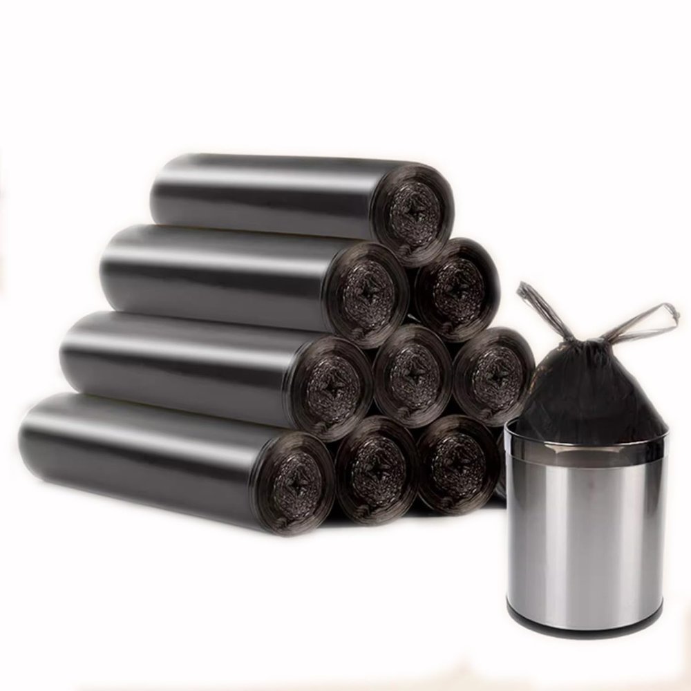 10 Litre Waste Bag,Portable PE Extra Strong Bin Liners with Handle,5 rolls black / 100 counts in total
