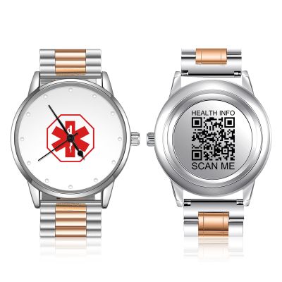 Theluckytag Upgraded Medical Bracelets Watch for Men Women with QR Code Medical Alert ID Bracelets-Stainless Steel 9''-10'' Wristband - 38mm,43mm Easy to Read Dial Watch - More Space Record Emergency
