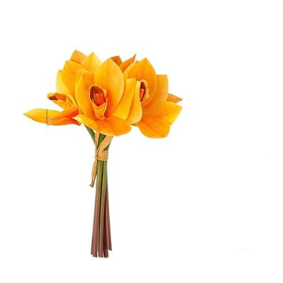 HXSCOO Simulated Cymbidium Orchid Handwritten Flower Bouquet for Home Decoration, Wedding Floral Art, and Photography - Fake Butterfly Orchid (Color : Orange)