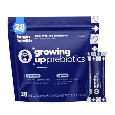 Begin Health Growing Up Prebiotics for Kids 28-Packs | Prebiotic Soluble Powder Stool Softeners and Digestive Gut Health Supplement | Ideal to Mix with Kids Daily Beverages and Soft Foods - Unflavored