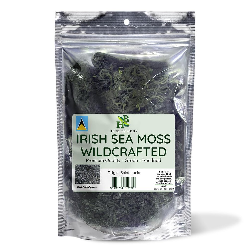 Herb To Body Green Irish Sea Moss  4oz, Wildcrafted Raw Sea Moss for Seamoss Gel, Smoothies, Drinks, and Traditional Culinary Preparations