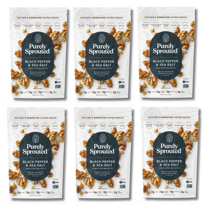 Purely Sprouted Black Pepper & Sea Salt Sprouted Walnuts, Non-GMO Superfood for Healthy, Gluten-Free Snacking (4 oz, 6 pack)