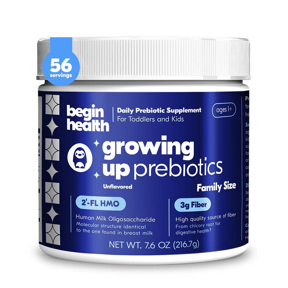 Begin Health Growing Up Prebiotics for Kids 56-Packs | Prebiotic Soluble Powder Stool Softeners and Digestive Gut Health Supplement | Ideal to Mix with Kids Daily Beverages and Soft Foods - Unflavored