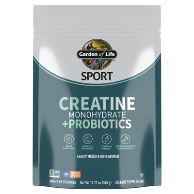 Creatine Monohydrate Powder for Women and Men by Garden of Life, Micronized Pre Workout with Probiotics for Muscle, Strength, Performance, Sport Amino Energy, About 60 Easy to Mix Unflavored Servings