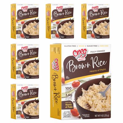 Bloom's Oneg Vacuum Pouch Brown Rice - Gluten Free & Sugar Free Hearts of Palm Brown Rice, Vegan & Non GMO - 100 Calories Per Box, For Quick & Easy Meals - Fully Cooked Hearts of Palm Rice - 54 oz. 6 Pack