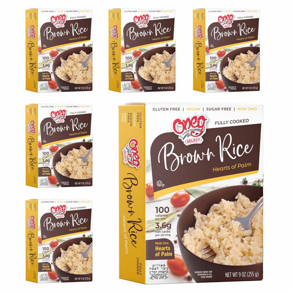 Bloom's Oneg Vacuum Pouch Brown Rice - Gluten Free & Sugar Free Hearts of Palm Brown Rice, Vegan & Non GMO - 100 Calories Per Box, For Quick & Easy Meals - Fully Cooked Hearts of Palm Rice - 54 oz. 6 Pack
