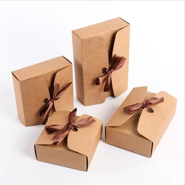 10pcs Gift Packaging Box, Red, Blue, Black, Kraft, Wedding, Birthday, Candy, Chocolate Cake, (14x14x5cm, Kraft)