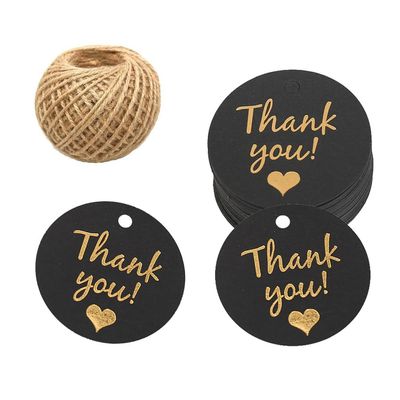 100Pcs 1.7inch Thank You Tags Kraft Paper Gift Wrap Hang Tags with Jute String for Wedding Bridal Shower Birthday Party Favors