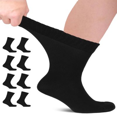 Hugh Ugoli Mens Cotton Diabetic Crew Socks, Non-Binding, Wide, Seamless Comfortable, Edema Neuropathy Sock, Black, Medium, Shoe Size: US 5-8 for Men, 8 Pairs
