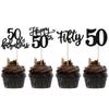 Rsstarxi 24 Pack Glitter 50th Birthday Cupcake Toppers Fifty 50 Fabulous Cupcake Picks Decorations for Happy 50th Birthday Wedding Anniversary Party Cake Decorations Black view 1