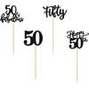 Rsstarxi 24 Pack Glitter 50th Birthday Cupcake Toppers Fifty 50 Fabulous Cupcake Picks Decorations for Happy 50th Birthday Wedding Anniversary Party Cake Decorations Black view 3