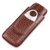 cgaplus 2-Finger Cigar Case with Cutter Crocodile Pattern Leather Cigar Humidor Case Portable Travel Cigar Case for Men(Brown) view 2