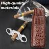 cgaplus 2-Finger Cigar Case with Cutter Crocodile Pattern Leather Cigar Humidor Case Portable Travel Cigar Case for Men(Brown) view 4